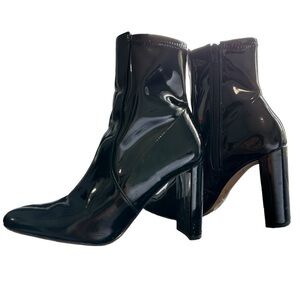 ALDO BLOCK HEEL ANKLE BOOTS WOMENS SZ 7 BLACK PATENT FINISH ZIPPER CLOSURE